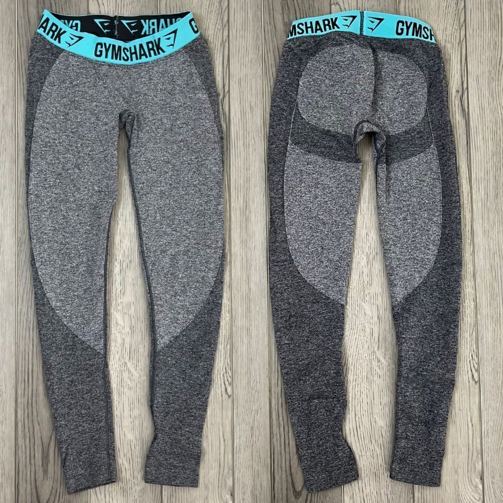 Gymshark Flex Size S Gray Blue Contour Logo Pull On Athleisure Seamless Legging